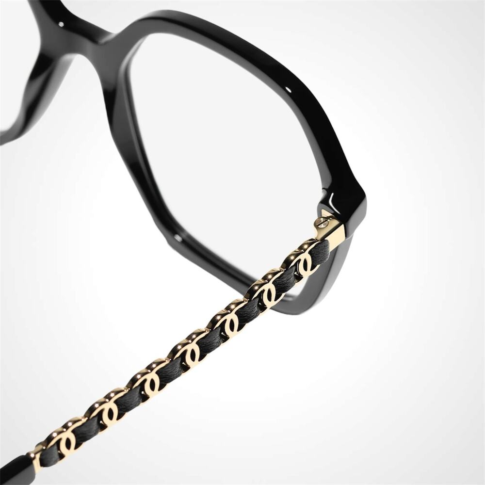 New CHANEL Eyeglasses Black Acetate & Leather Arms 53-18-140mm - Picture 4 of 5